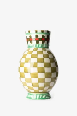 Groen geblokte vaas met print