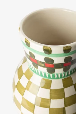 Groen geblokte vaas met print