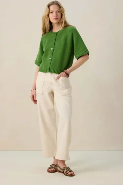 Groen gebreid vest met korte mouwen