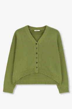 Groen gebreid vest met V-hals