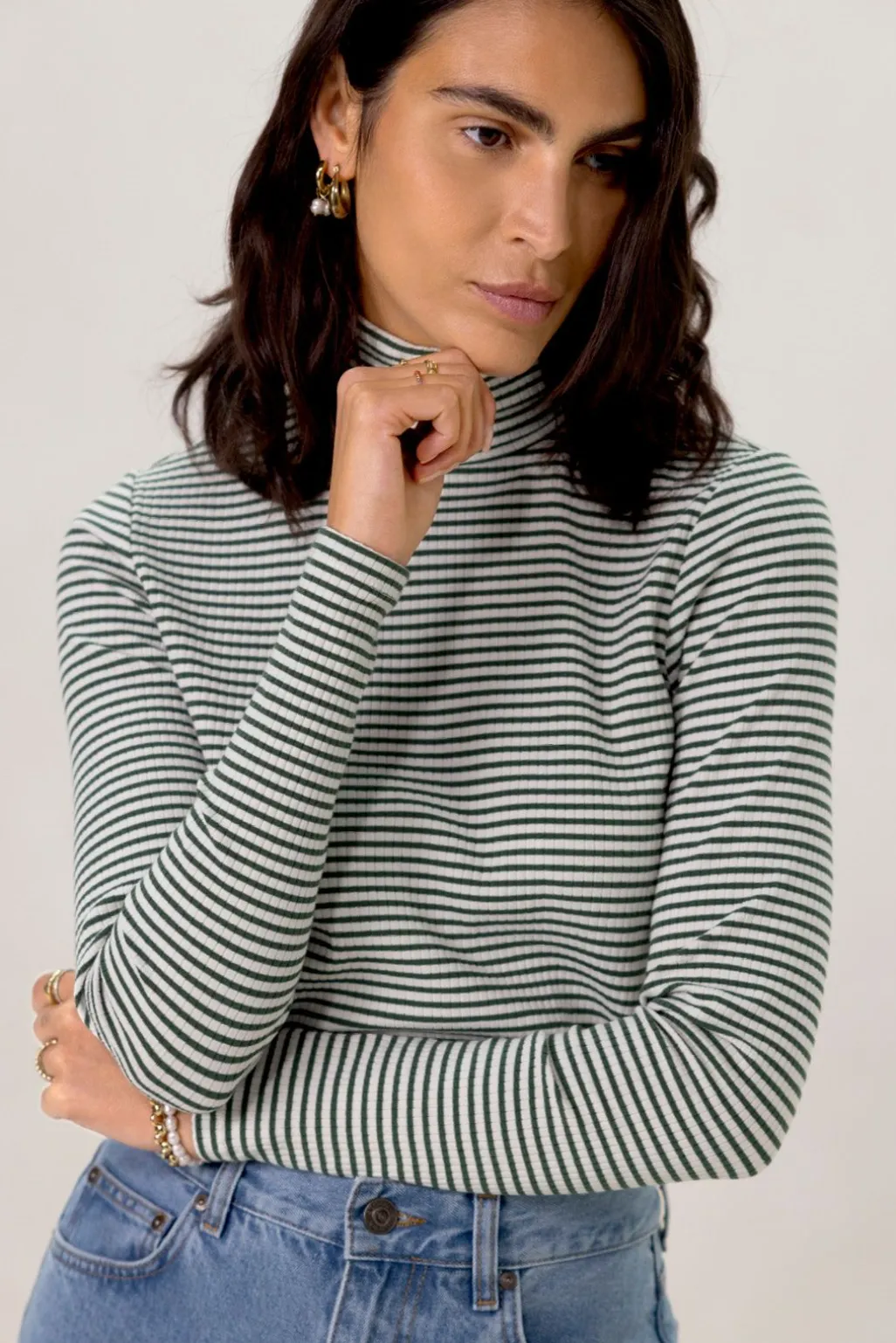 Groen gestreepte top met turtle neck