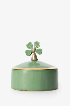 Groen messing doosje met klavertje vier