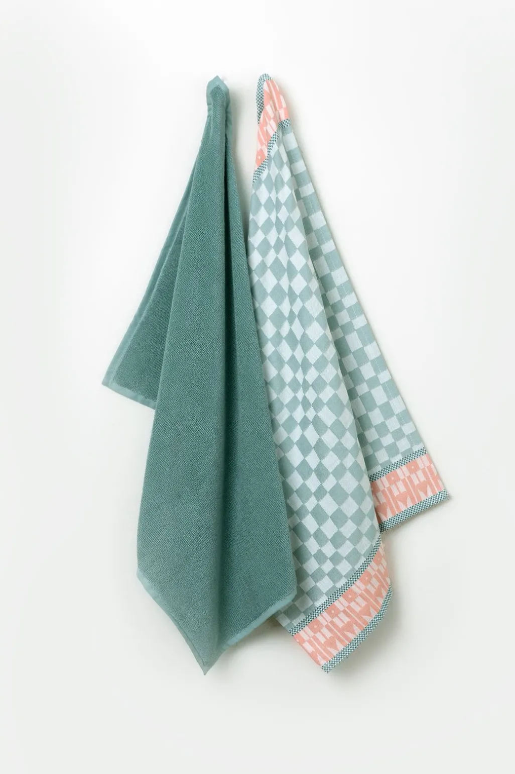 Groenblauwe handdoek en theedoek terry
