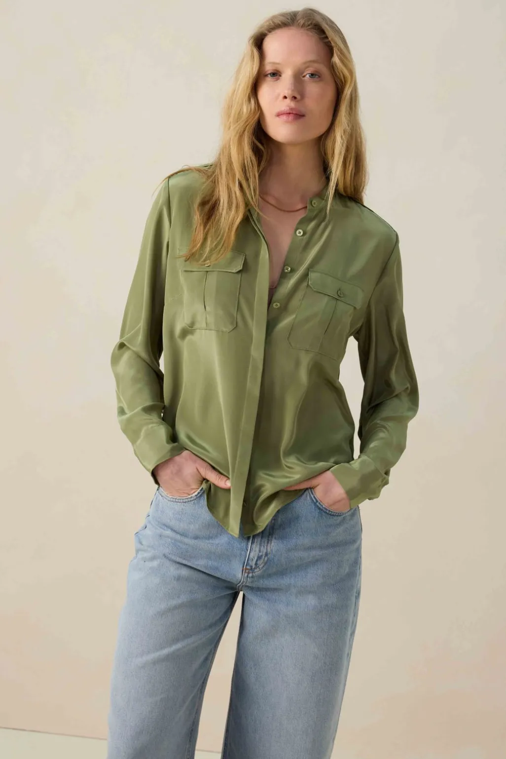 Groene blouse met borstzakken