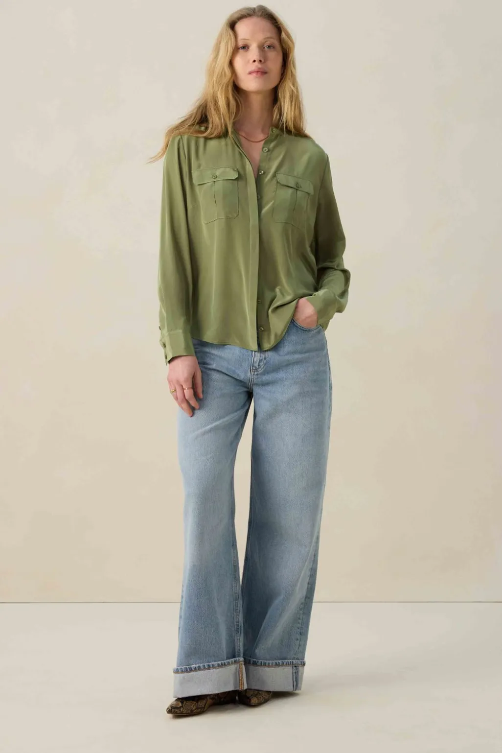 Groene blouse met borstzakken