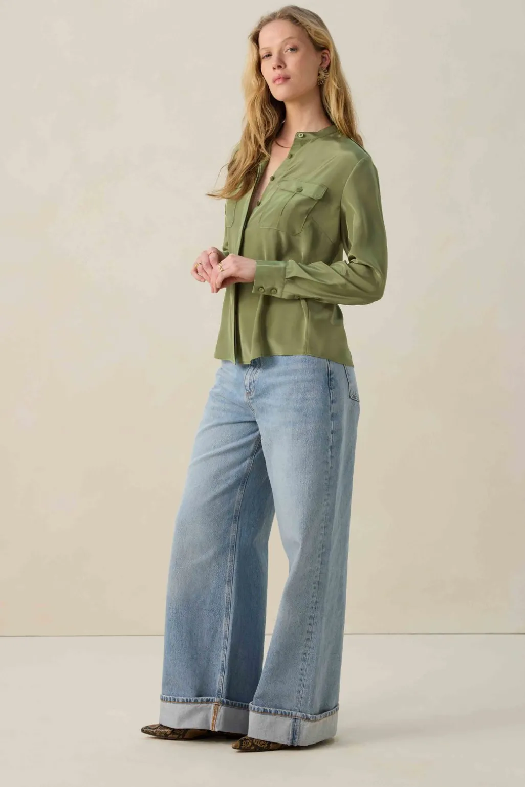 Groene blouse met borstzakken
