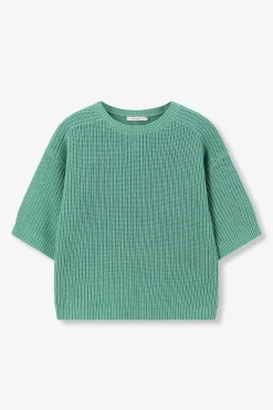Groene gebreide trui met korte mouwen