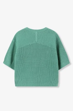 Groene gebreide trui met korte mouwen