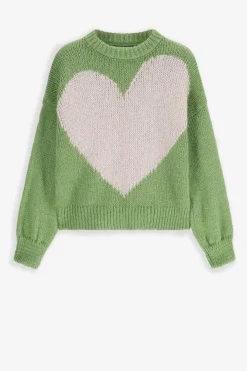 Groene gebreide trui met hart