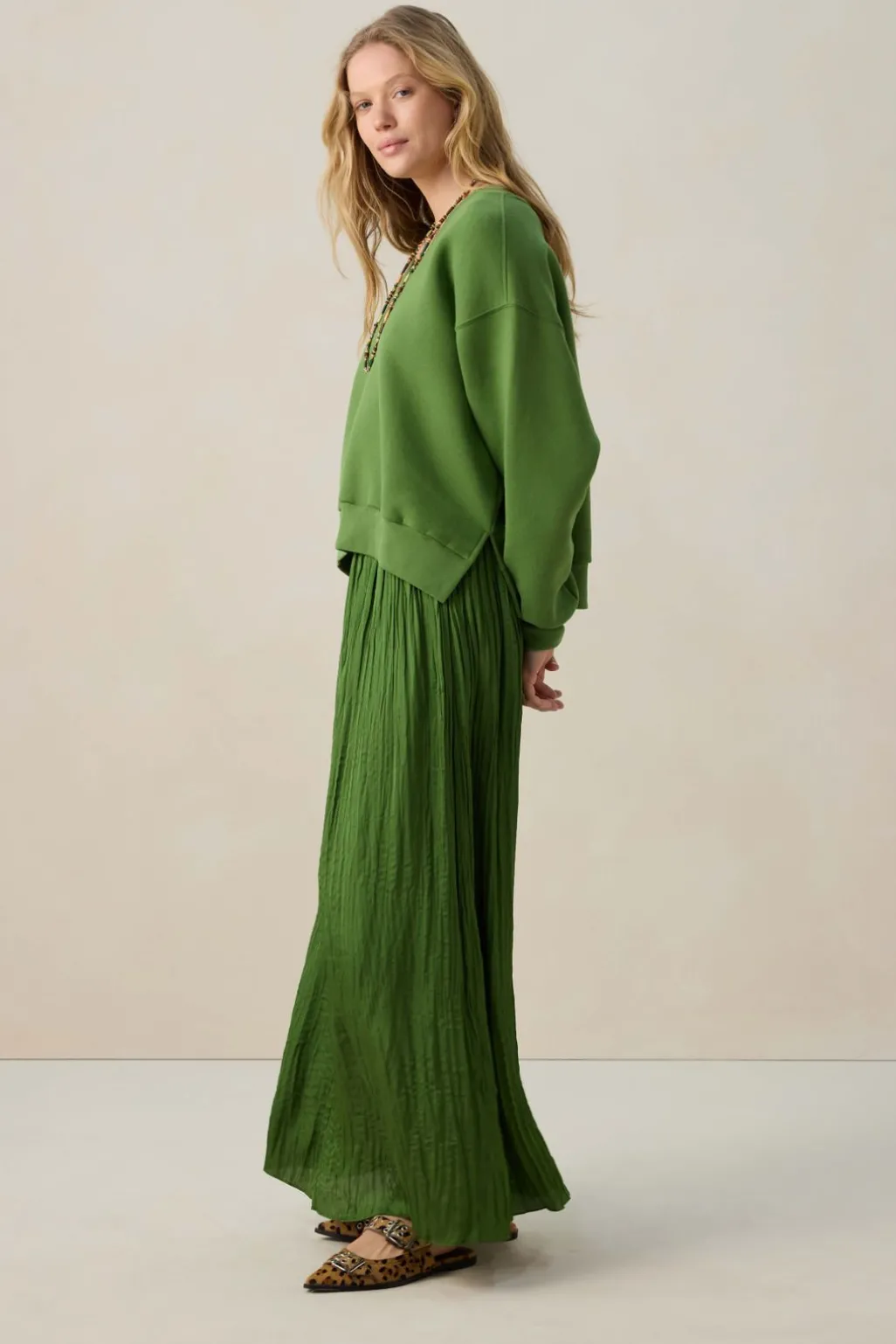 Groene geplooide maxi rok