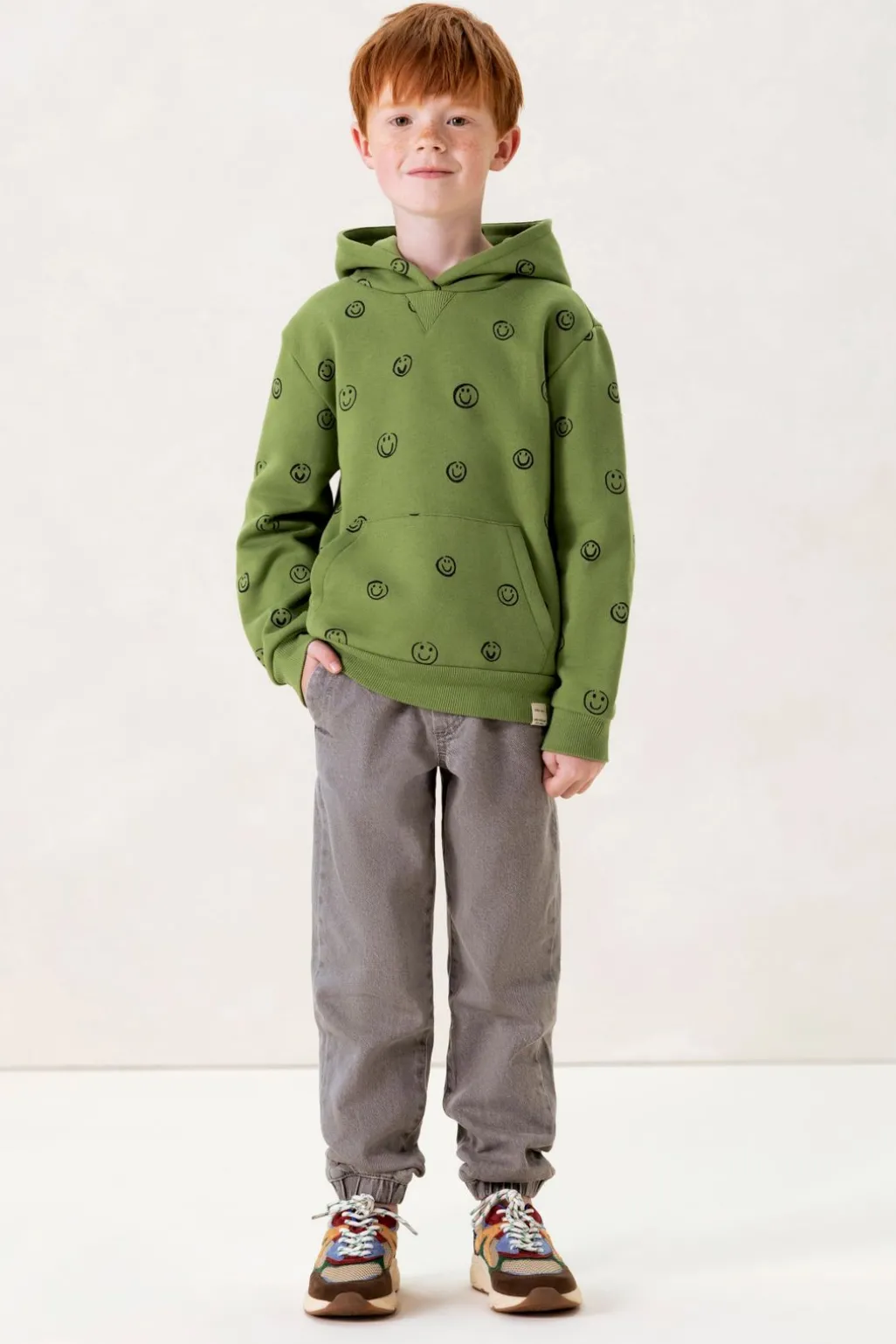 Groene hoodie met smiley print