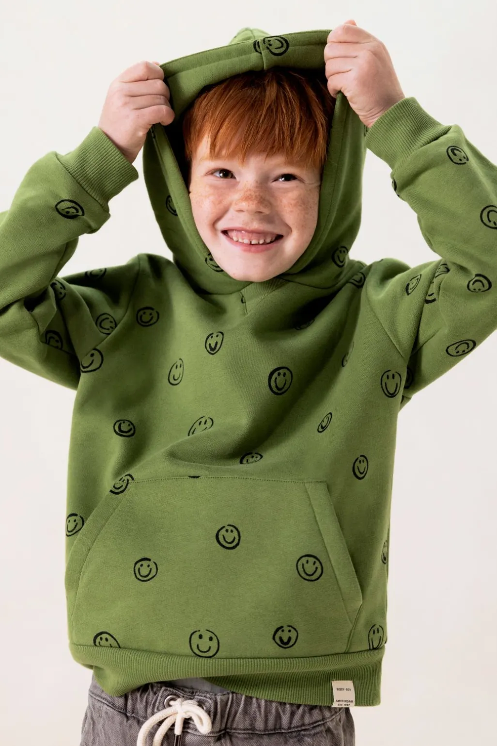 Groene hoodie met smiley print