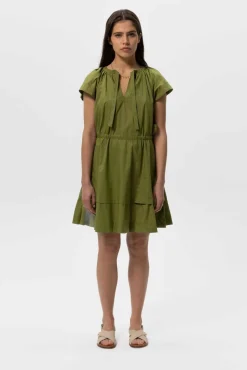 Groene korte poplin jurk