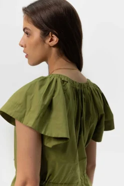 Groene korte poplin jurk