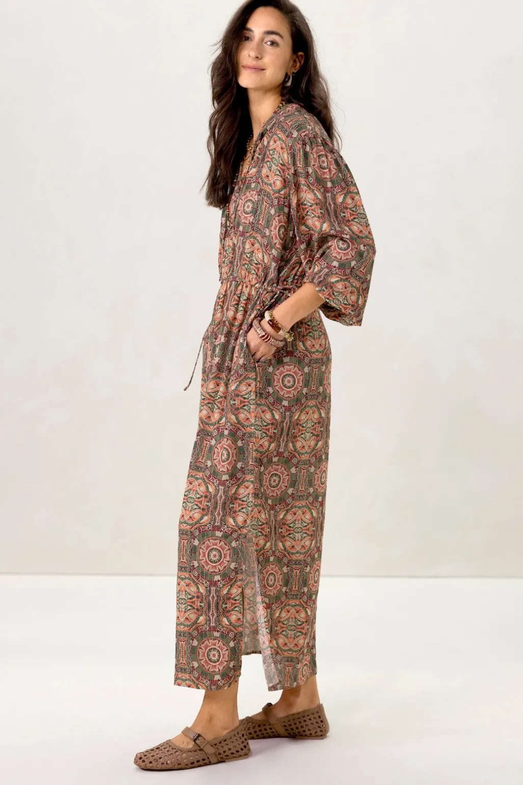 Groene lange jurk met mozaïek print