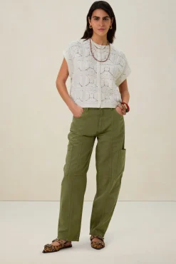 Groene mid waist broek met opgestikte zakken