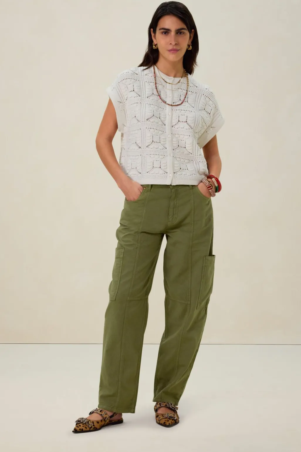 Groene mid waist broek met opgestikte zakken