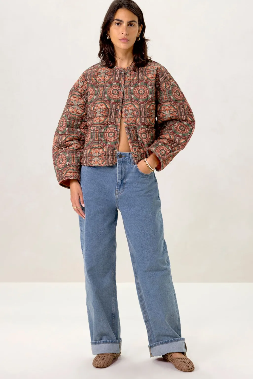 Groene oversized bomber jas met mozaïek print