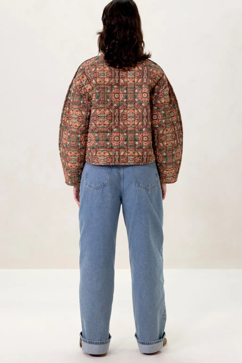 Groene oversized bomber jas met mozaïek print