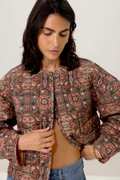 Groene oversized bomber jas met mozaïek print