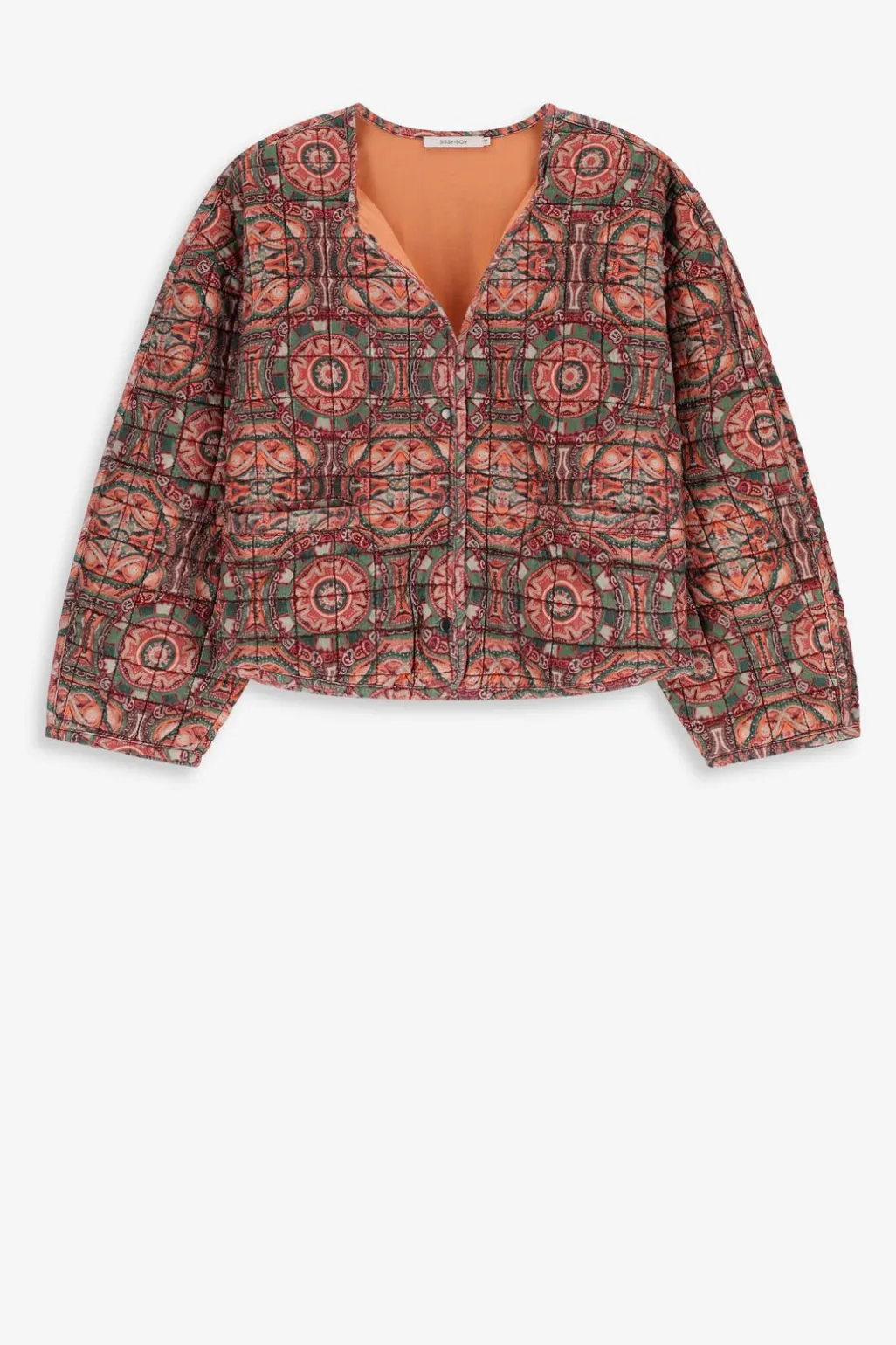 Groene oversized bomber jas met mozaïek print