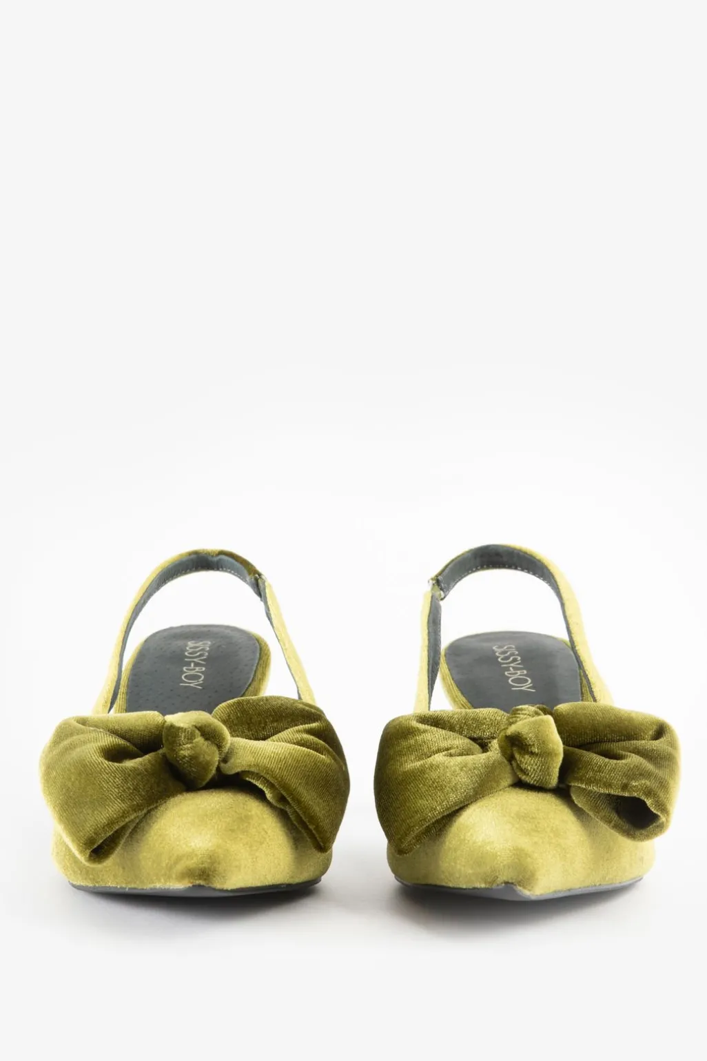 Groene velvet slingbacks met strik