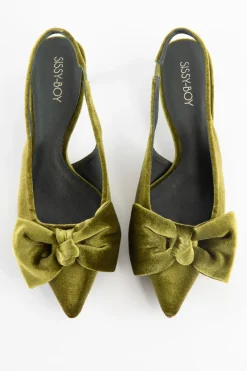 Groene velvet slingbacks met strik