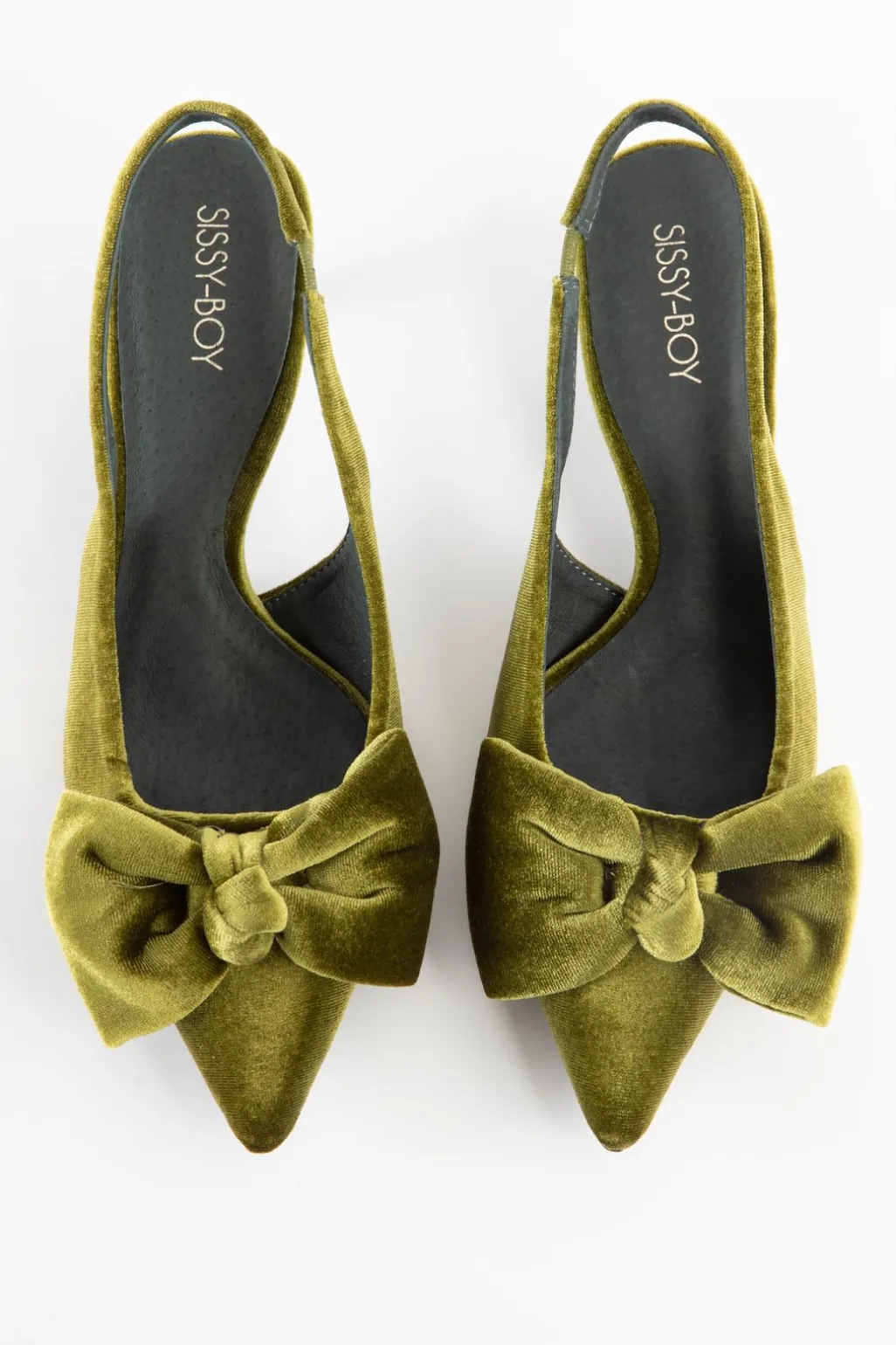Groene velvet slingbacks met strik