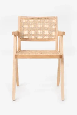 Houten eetkamerstoel rotan