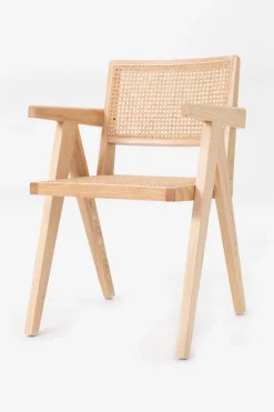 Houten eetkamerstoel rotan