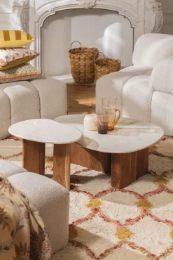 Houten koffietafel met marmer blad klein