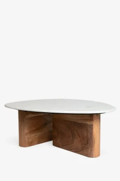 Houten koffietafel met marmer blad