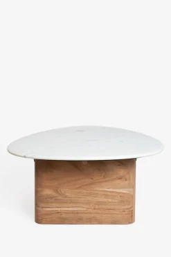 Houten koffietafel met marmer blad