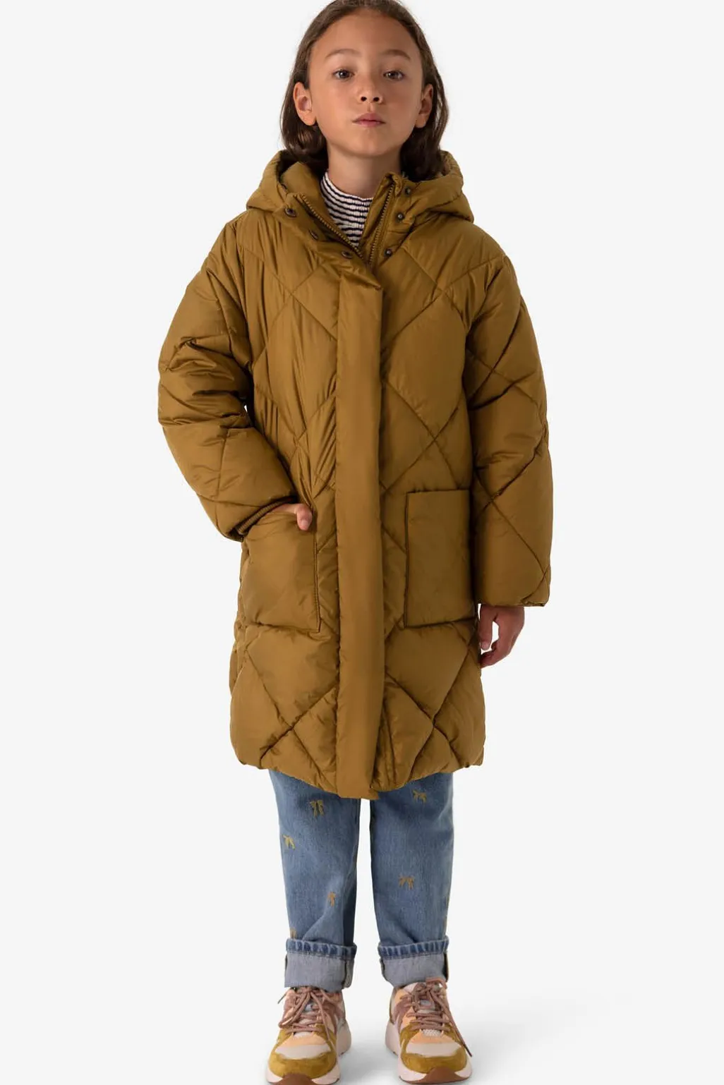Khaki lange puffer jas