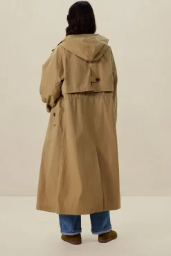 Khaki trenchcoat met capuchon