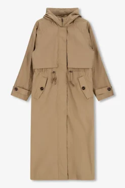 Khaki trenchcoat met capuchon