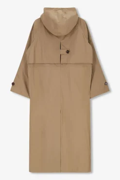 Khaki trenchcoat met capuchon