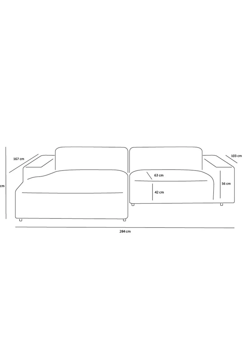King 3-zits bank chaise longue links taupe