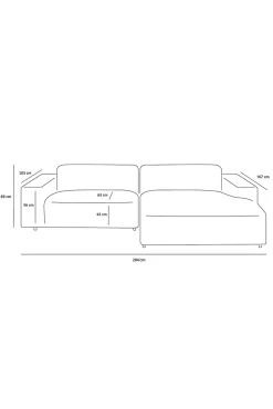 King 3-zits bank chaise longue rechts nude