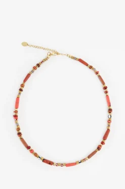 Korte bruine ketting met multicolor kralen