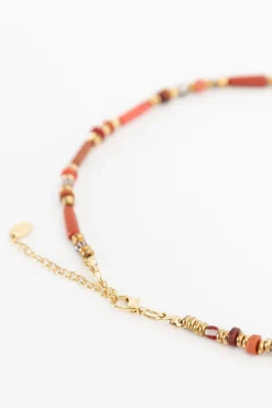Korte bruine ketting met multicolor kralen