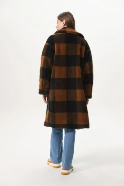 Lange geruite faux fur jas