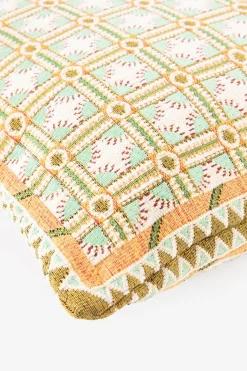 Lichtblauw geruit jacquard kussen