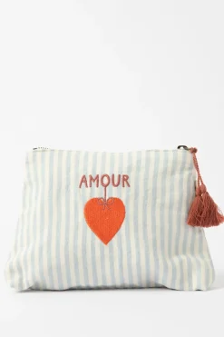 Lichtblauw gestreepte toilettas amour