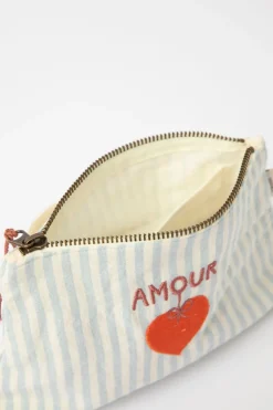 Lichtblauw gestreepte toilettas amour