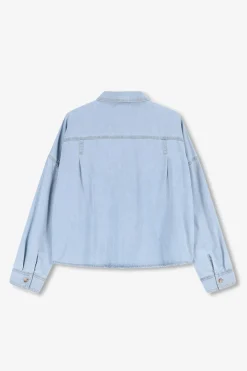 Lichtblauwe cropped denim blouse