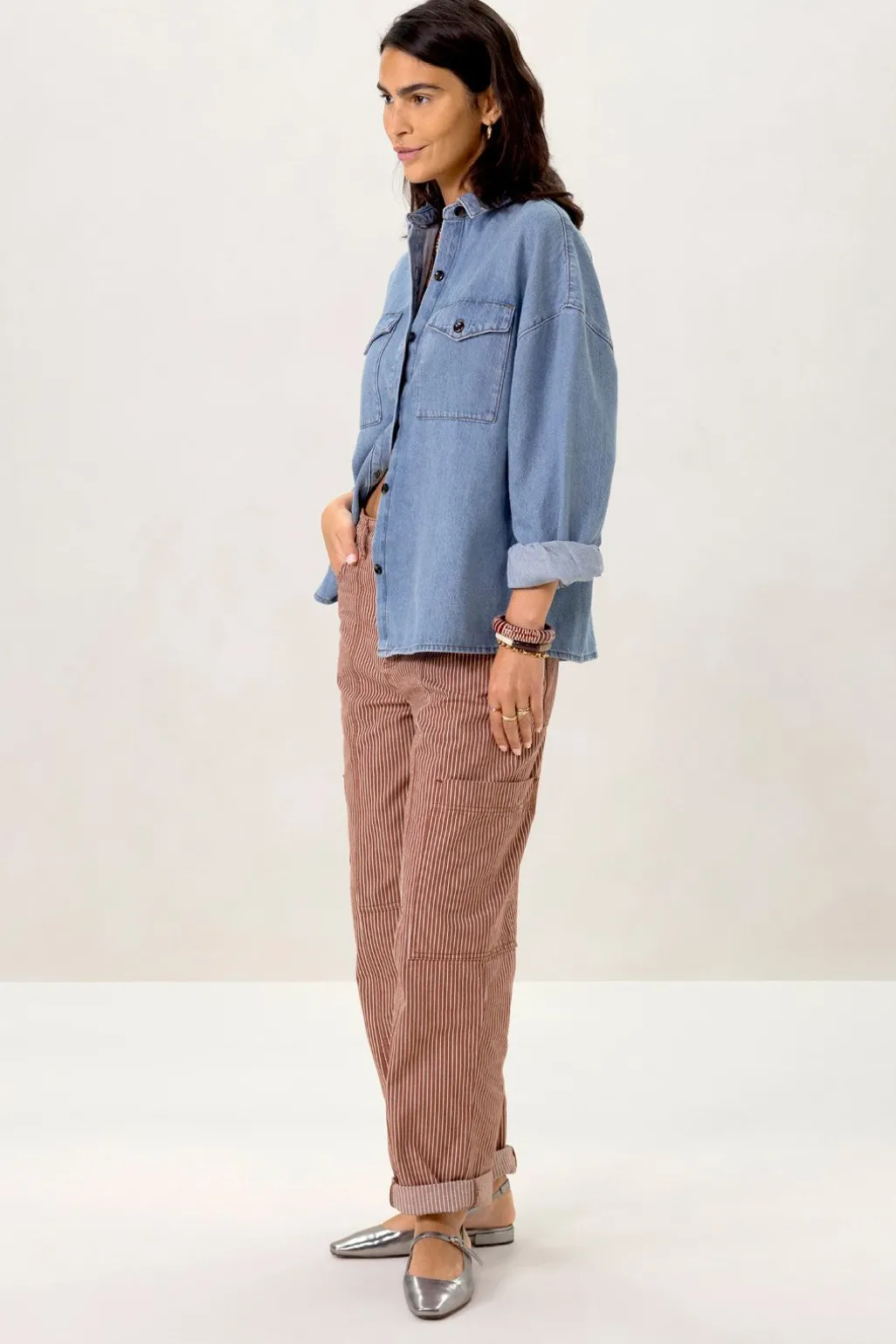 Lichtblauwe denim blouse