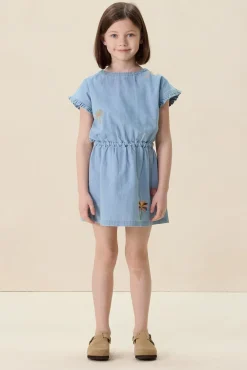 Lichtblauwe denim jurk met embroidery