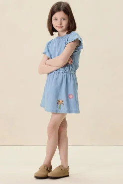 Lichtblauwe denim jurk met embroidery