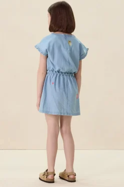 Lichtblauwe denim jurk met embroidery